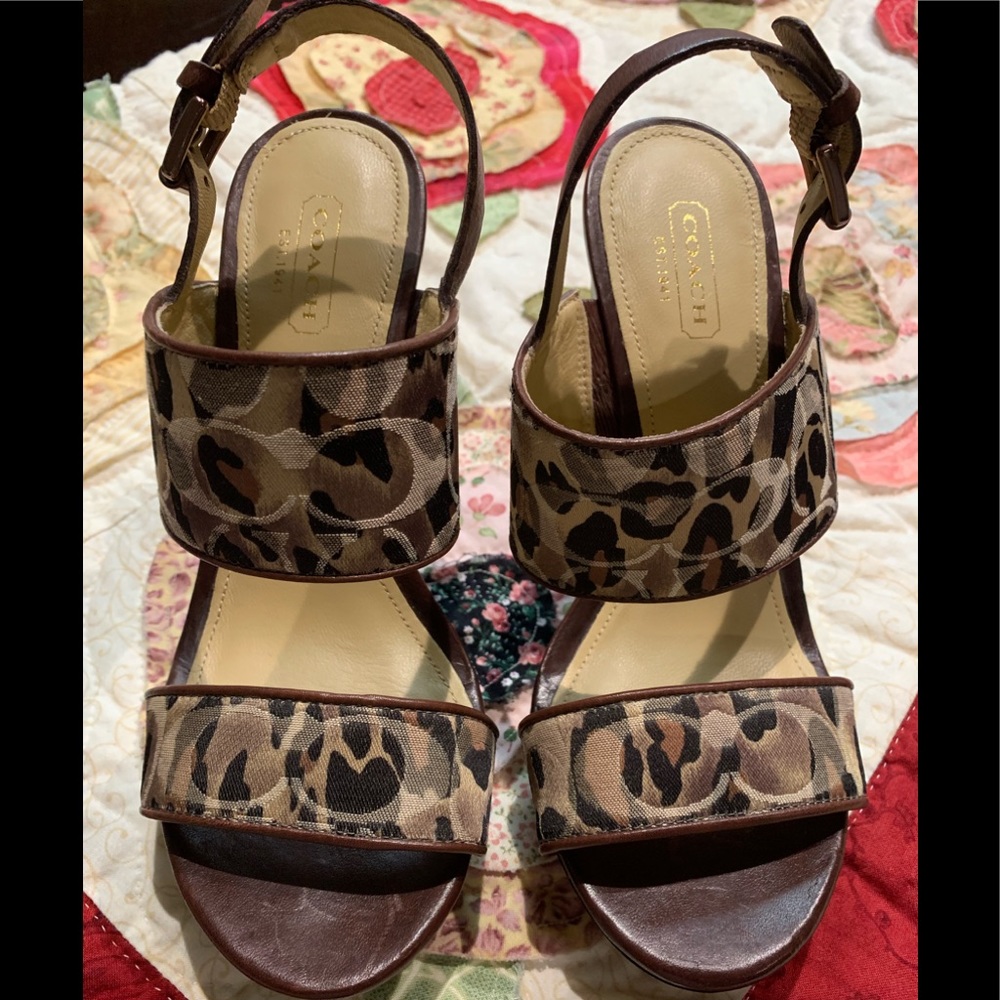 Coach Signature Wedge Sandals in Leopard-Camo